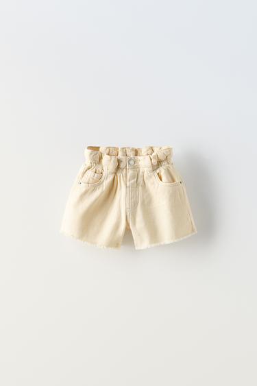 SHORT EN SERGÉ À TAILLE PLISSÉE - Vanille de Zara