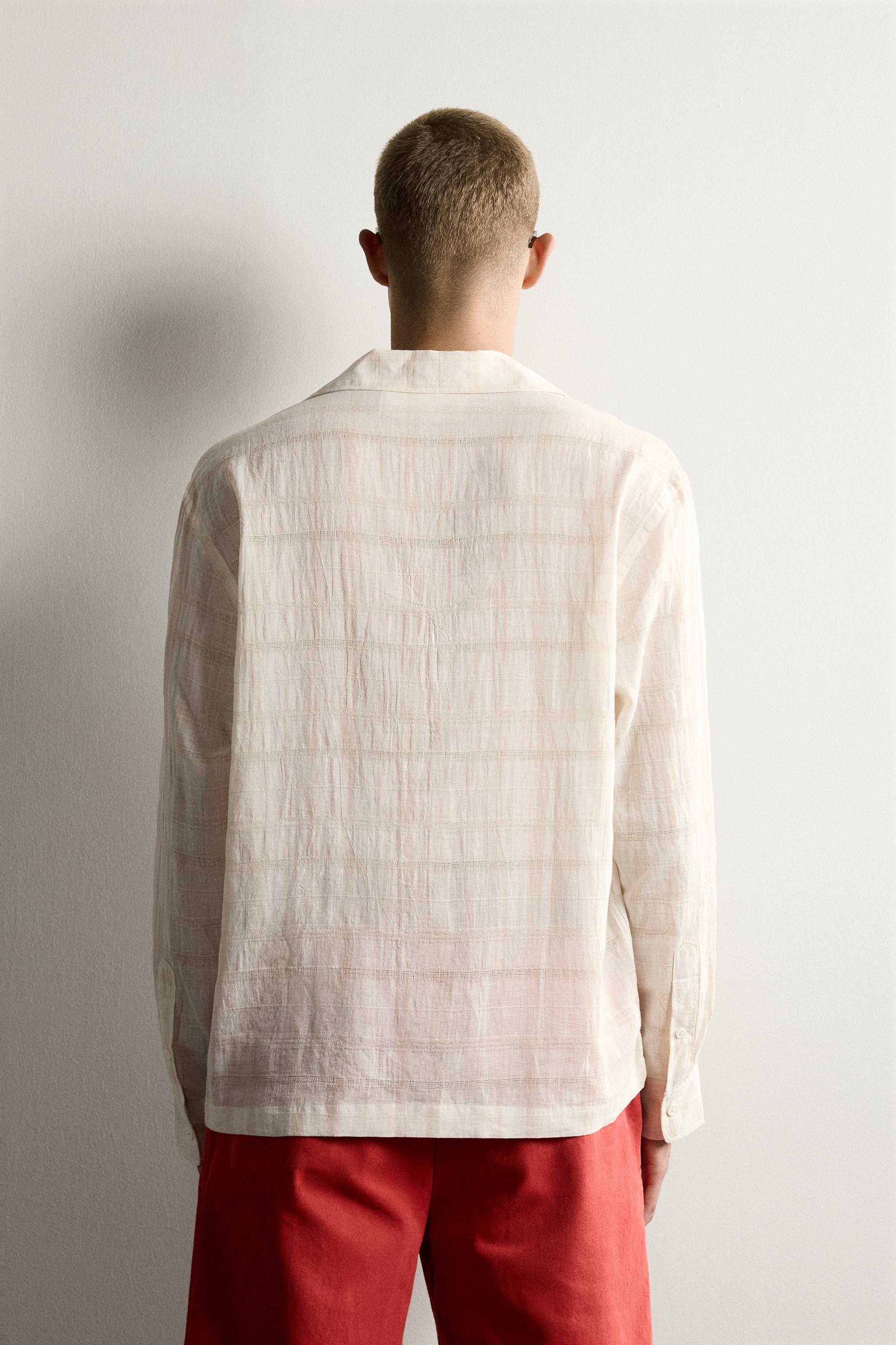 Мужские рубашки Zara RELAXED FIT COTTON-LINEN JACQUARD SHIRT — фото 3
