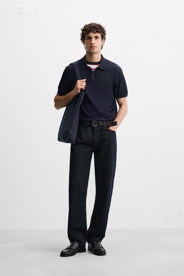 Zara COTTON - SILK BLEND KNIT POLO - Navy blue - Image 0