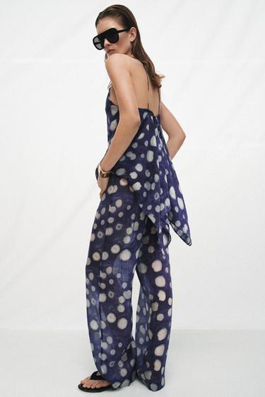 Zara ZW COLLECTION POLKA DOT PANTS - Blue