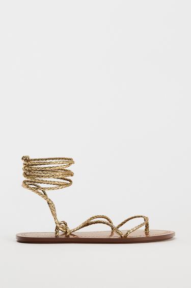 TIED METALLIC FLAT SANDALS - Gold by Zara