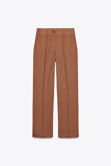 LINEN BLEND STRAIGHT TROUSERS - Terracotta by Zara - Image 2