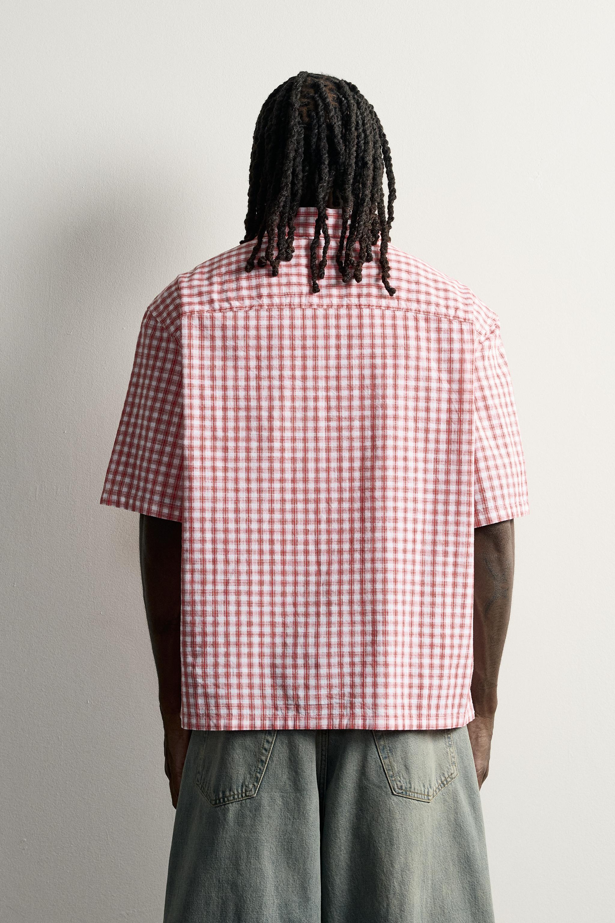 Мужские рубашки Zara RELAXED FIT CHECKED SHIRT WITH EMBROIDERED TEXT — фото 3