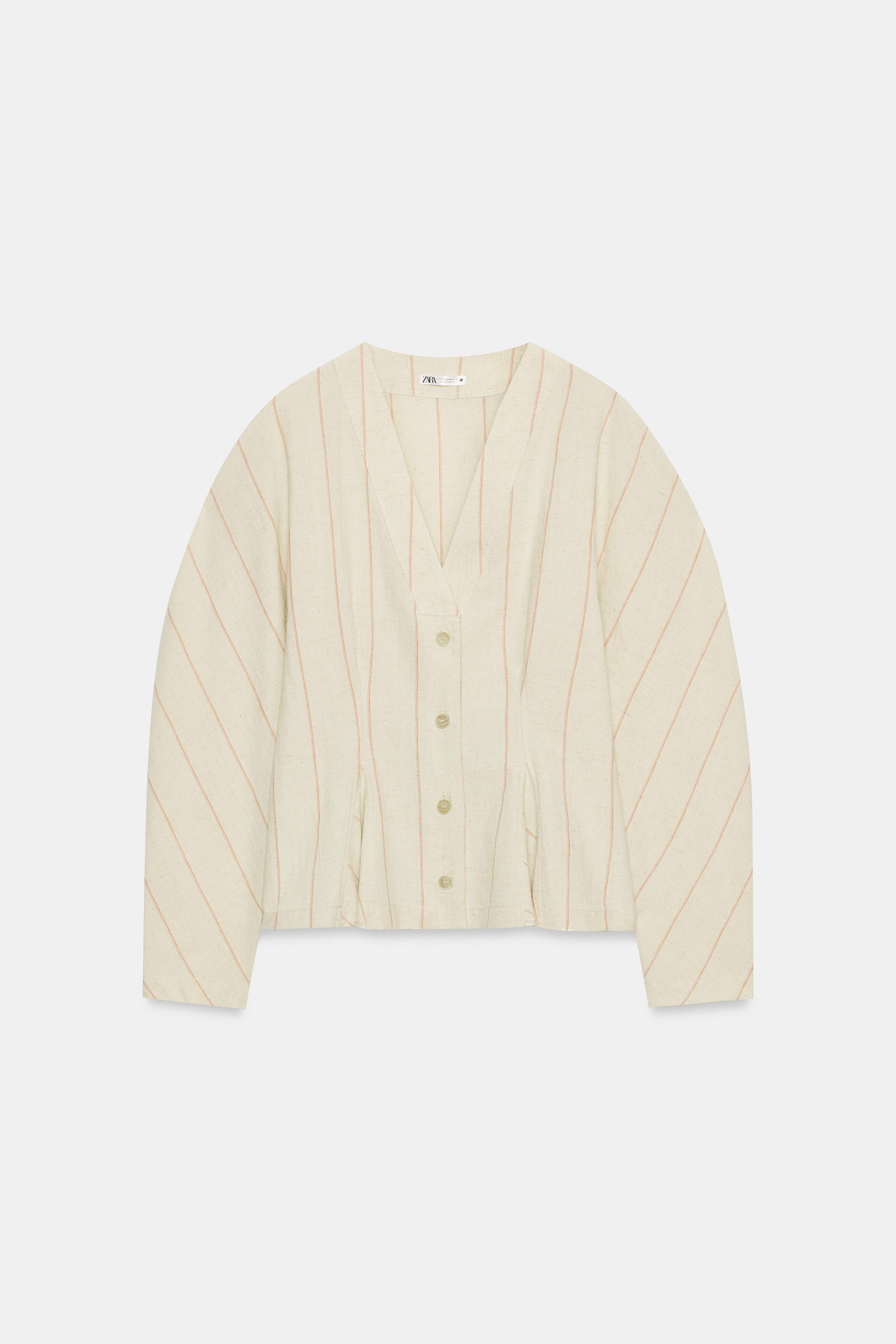 Zara ÇİZGİLİ KETEN KARIŞIMLI BLUZ görsel 6