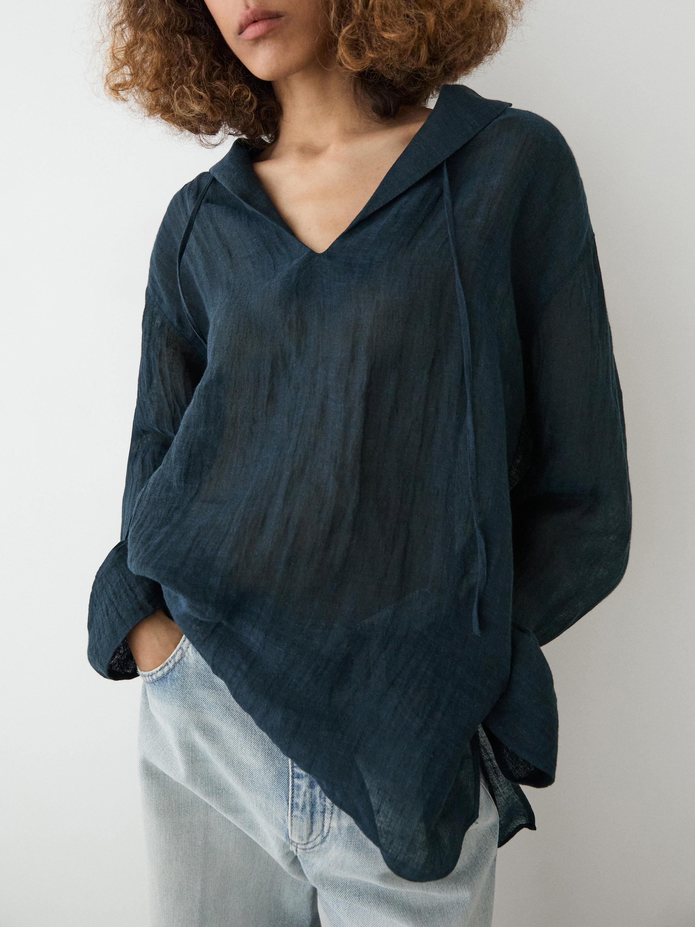 100% linen flowing collared blouse