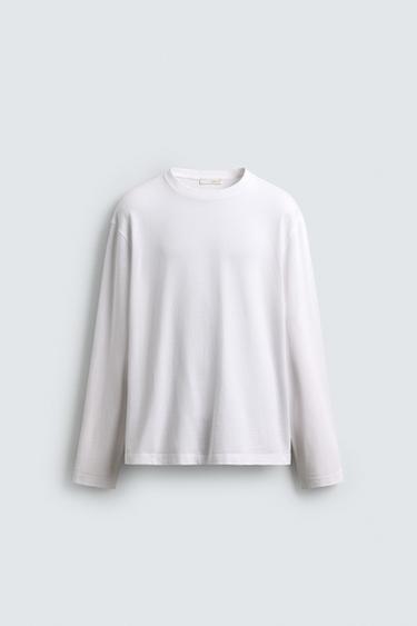 REGULAR FIT LONG SLEEVE T-SHIRT - White by Zara