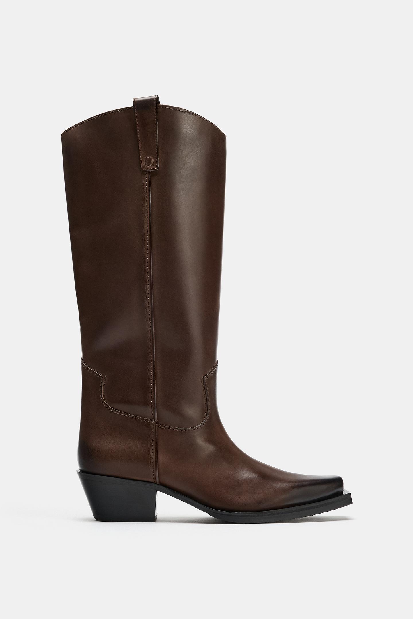 Ботинки Zara Leather Cowboy, цвет: Коричневый — фото 4
