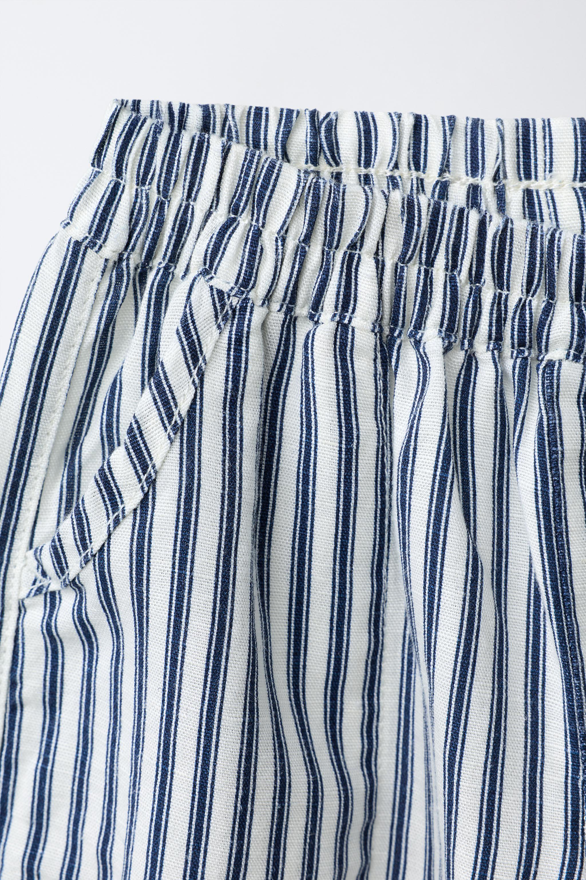 Детские брюки Zara STRIPED LINEN BLEND BAGGY PANTS — фото 3