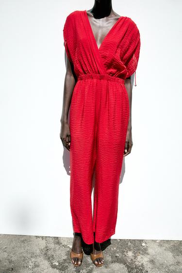 WIDE-LEG V-NECK JUMPSUIT - Red by Zara - Image 2