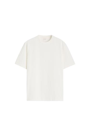 Front view of a white, short-sleeved, crew neck t-shirt.