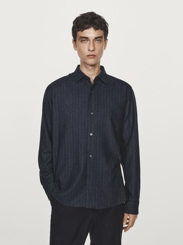 Zara Regular fit pinstriped shirt - Mid-blue