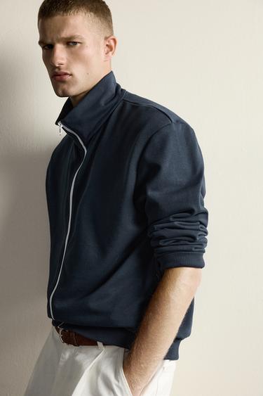 RELAXED FIT CONTRAST ZIP SWEATSHIRT - Blue by Zara
