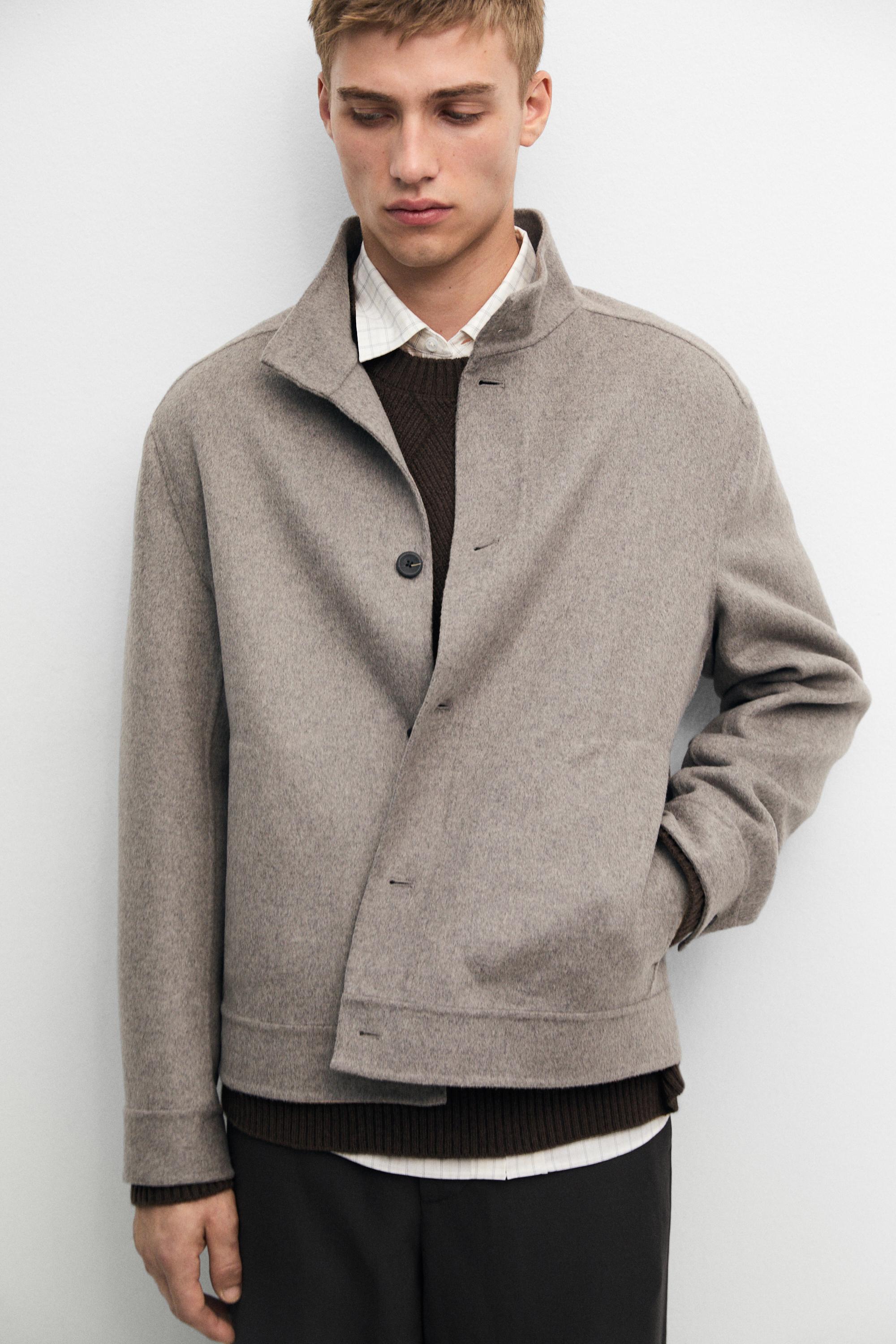 Wool blend high neck double fabric jacket — Mink