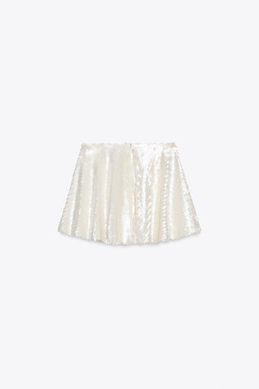 SEQUINNED MINI SKORT - Pearl / Beige by Zara - Image 4