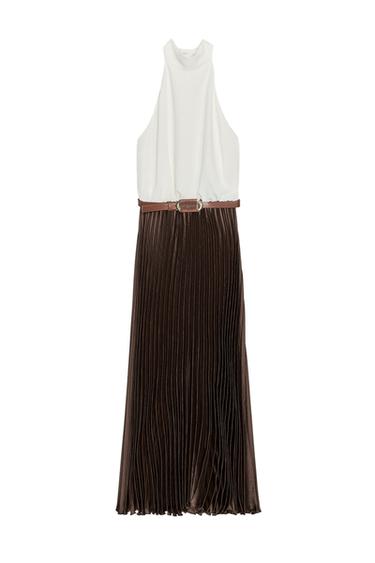 PLEATED COMBINED MIDI DRESS