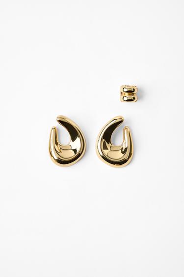Zara PACK OF OPEN HOOP EARCUFF EARRINGS - Golden