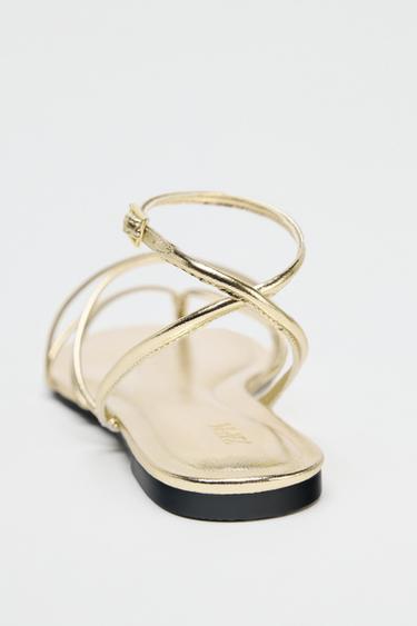 GOLD STRAPPY FLAT SANDALS - Gold by Zara - Image 5