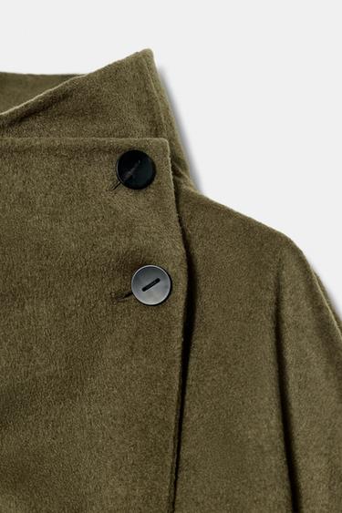 HIGH-NECK WOOL BLEND COAT ZW COLLECTION - Khaki by Zara - Image 3