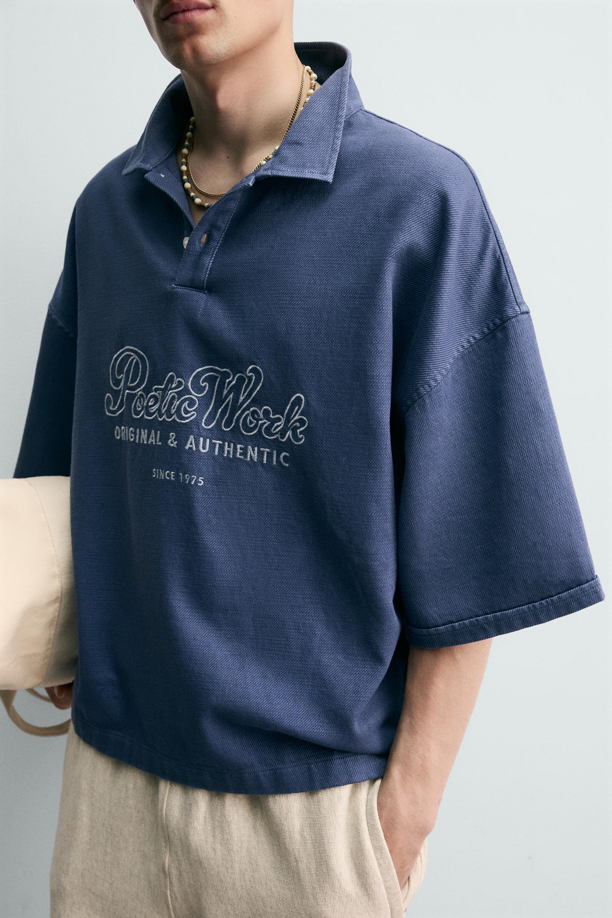 EMBROIDERED TEXT BOXY FIT POLO SHIRT