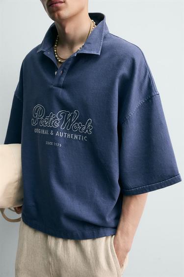 POLO COUPE BOXY TEXTE BRODÉ - Bleu / Gris de Zara - Image 5