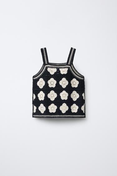 TOP EN MAILLE À FLEURS - Noir de Zara - Image 1