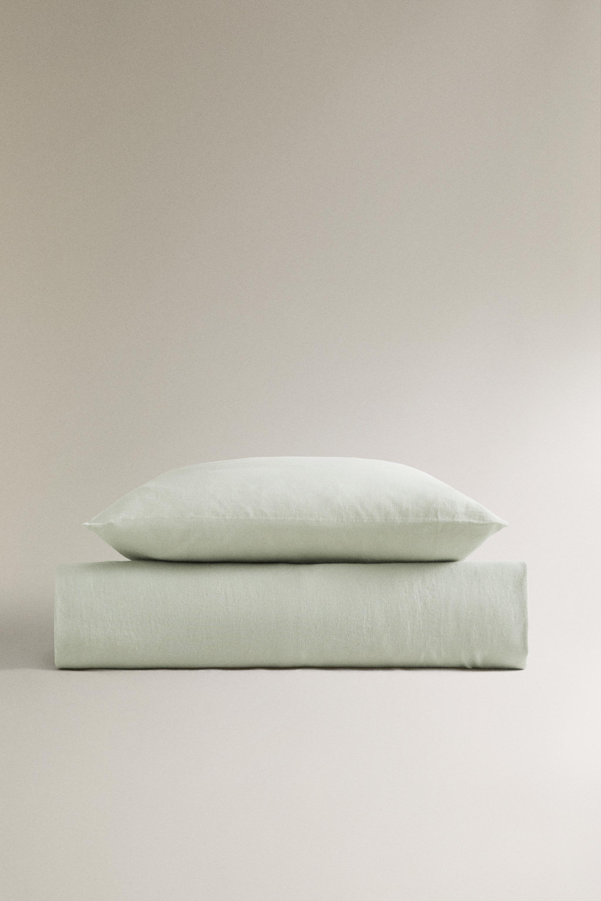 Zara linen green flat sheet and buy 2 pillowcases