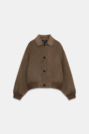 WOOL BLEND BOMBER JACKET ZW COLLECTION - Brown / Taupe by Zara - Image 1