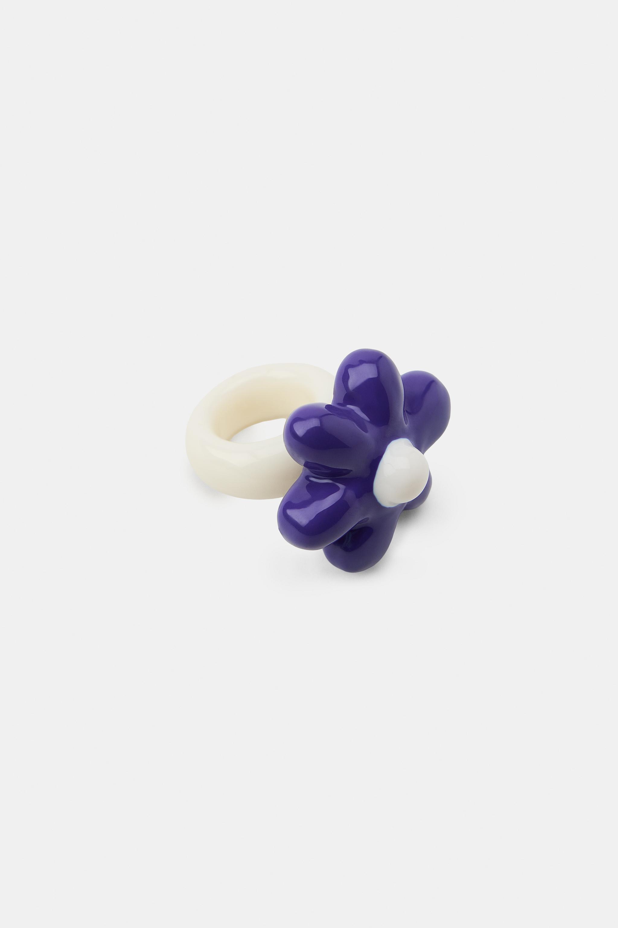 LOT DE 2 BAGUES RÉSINE 100% BOULE FLEUR
