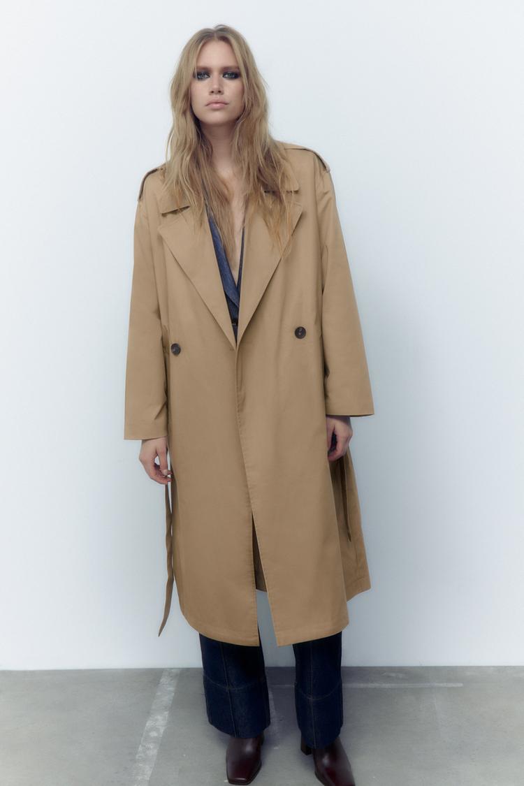 コットン素材ロングトレンチコート - ゴールデンブラウン | ZARA Japan 