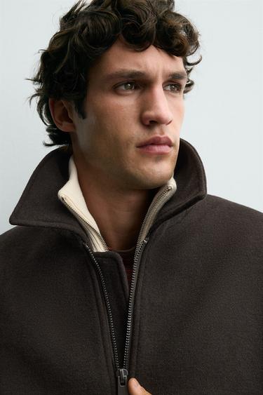 WOOL BLEND JACKET WITH CONTRAST COLLAR - Brown by Zara