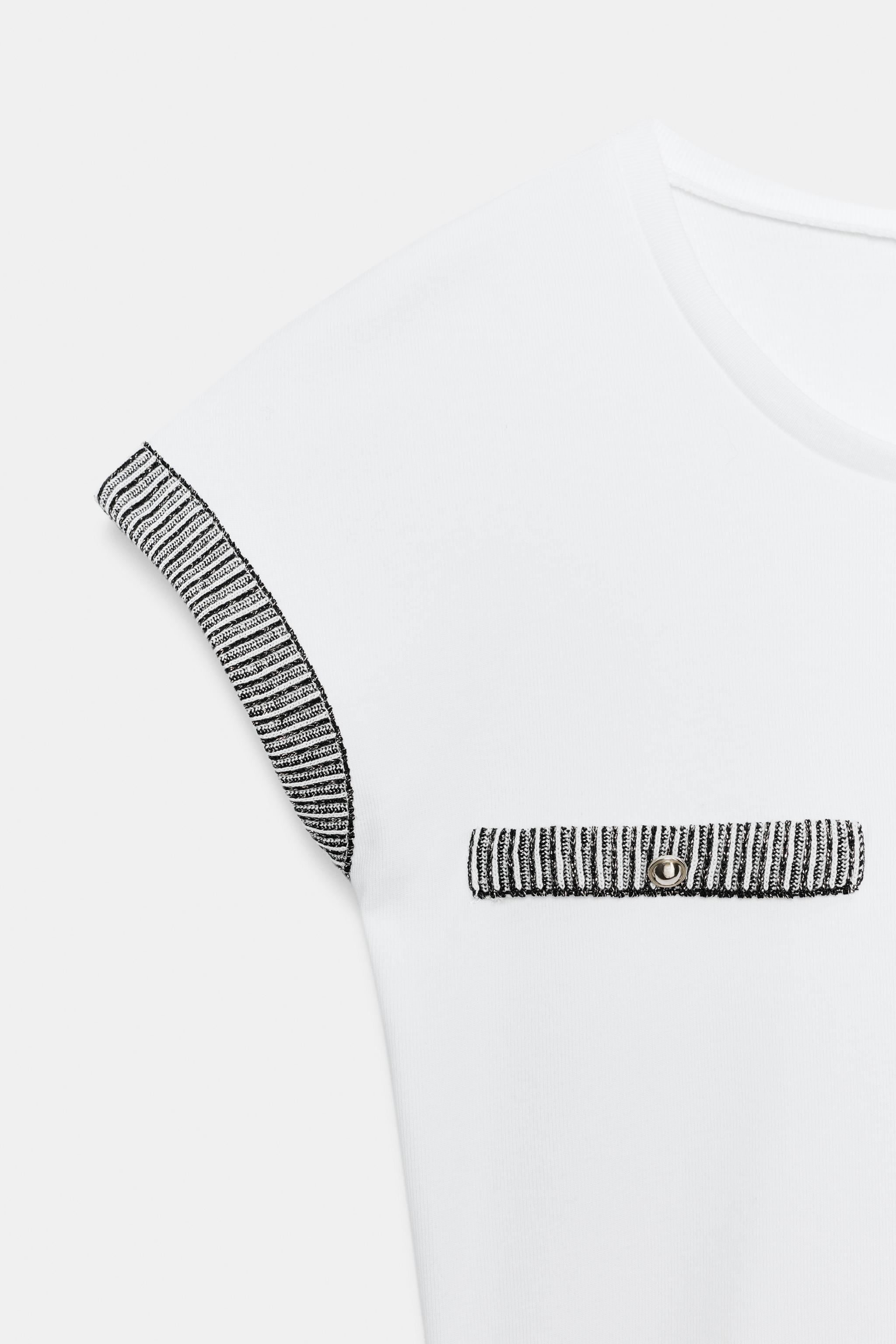 Женские футболки Zara TRIM DETAIL BUTTON T-SHIRT — фото 7
