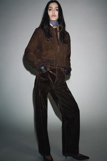 BOMBER EN CUIR DE DAIM ZW COLLECTION LIMITED EDITION - Chocolat de Zara - Image 6