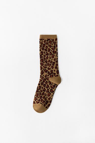 Zara ANIMAL PRINT JACQUARD SOCKS - Leopard