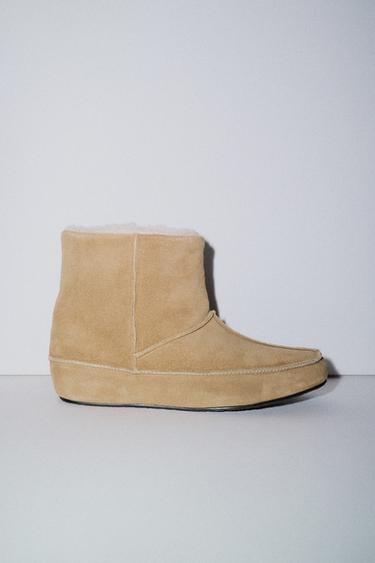 Zara SOFT LEATHER ANKLE BOOTS - Beige
