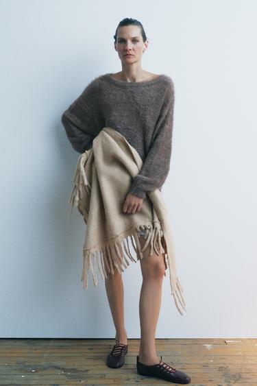 WOOL SHAWL WITH FRINGES - Beige by Zara - Image 0