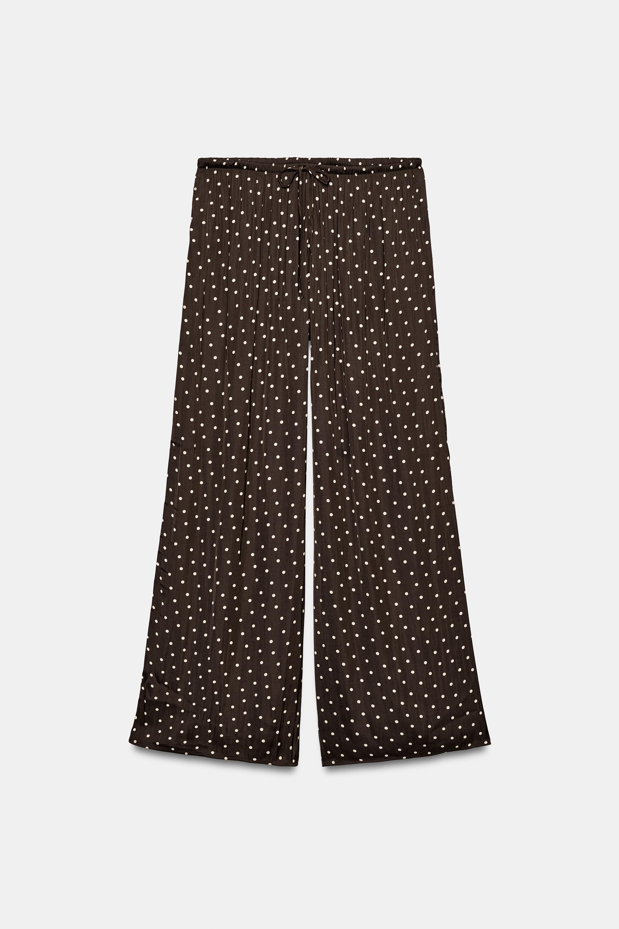 FLOWY PALAZZO PANTS — Brown / Ecru