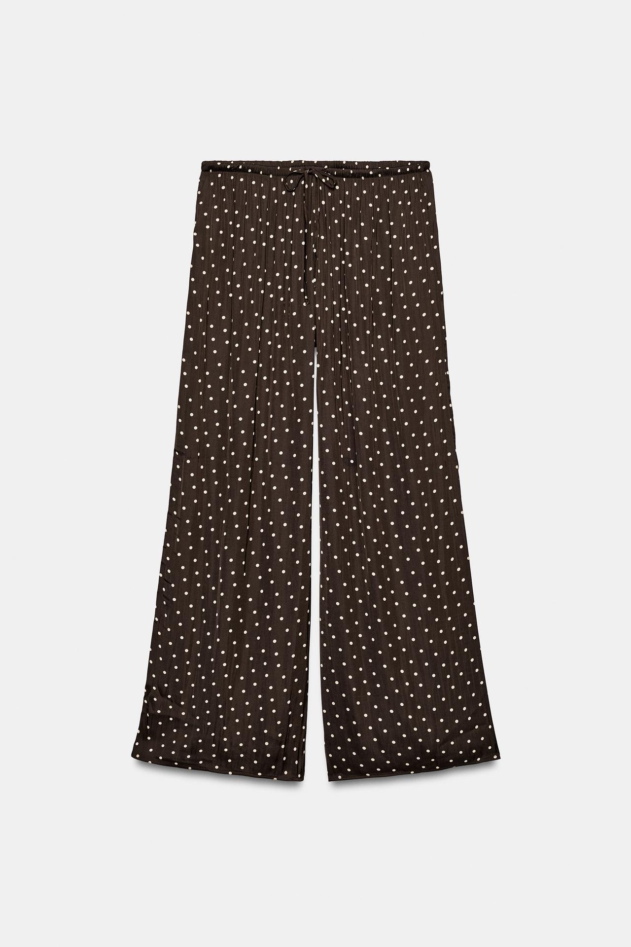 FLOWY PALAZZO PANTS — Brown / Ecru