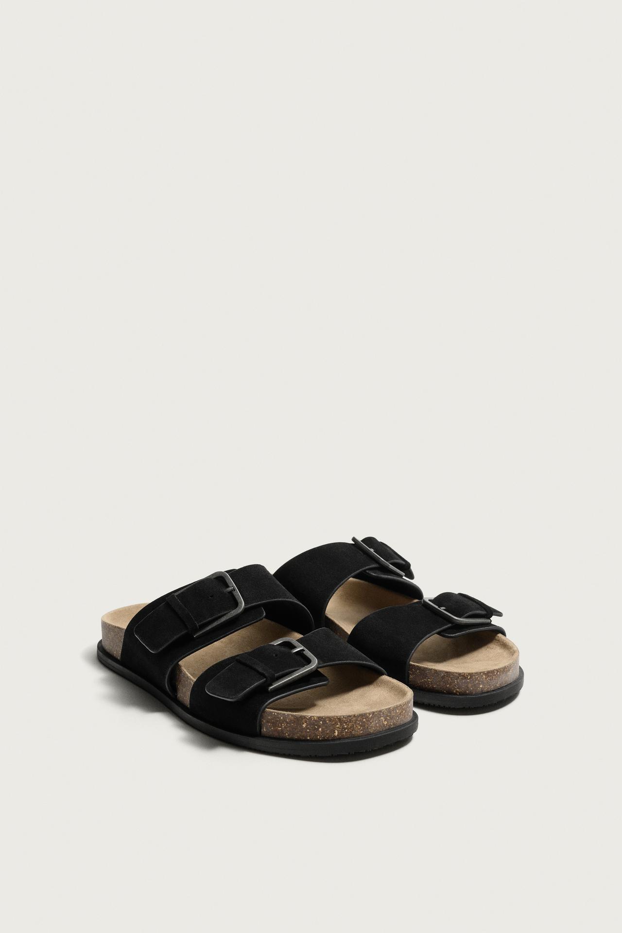 STRAPPY LEATHER SANDALS — Black