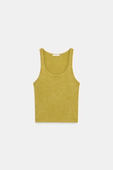 Zara RUSTIC SLEEVELESS T-SHIRT - Lemon yellow - Image 0