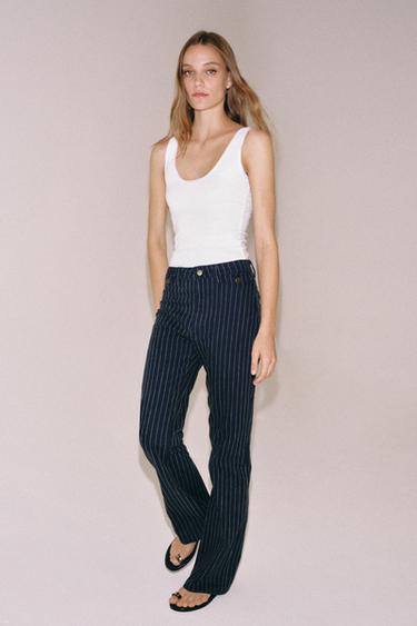 РАЙЕ ВТАЛЕНИ ДЪНКИ ZW COLLECTION С ВИСОКА ТАЛИЯ И РАЗКРОЕНИ КРАЧОЛИ - Син от Zara