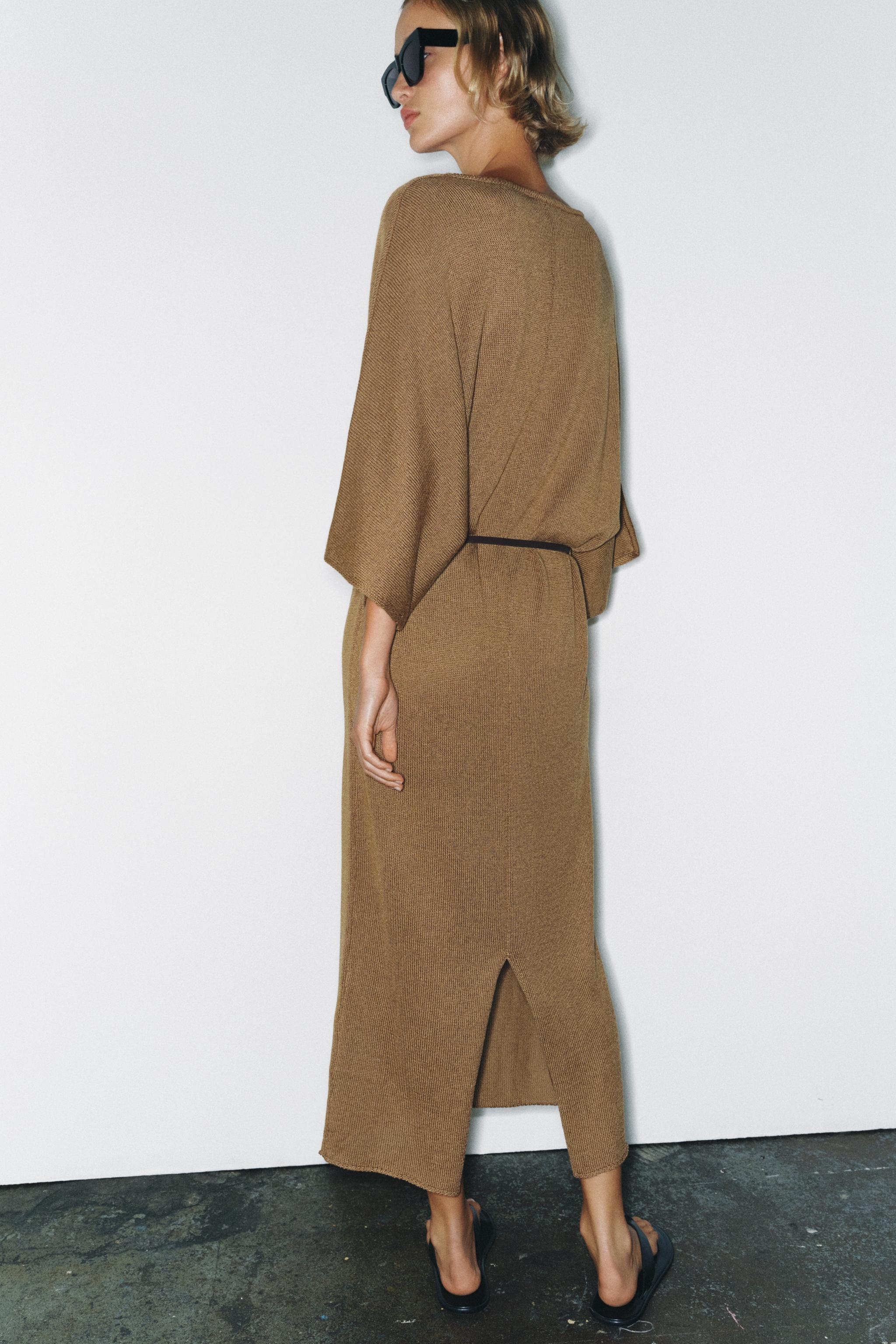 BELTED KNIT MIDI DRESS