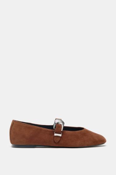 BUCKLE SUEDE BALLERINA SHOES - Brick by Zara