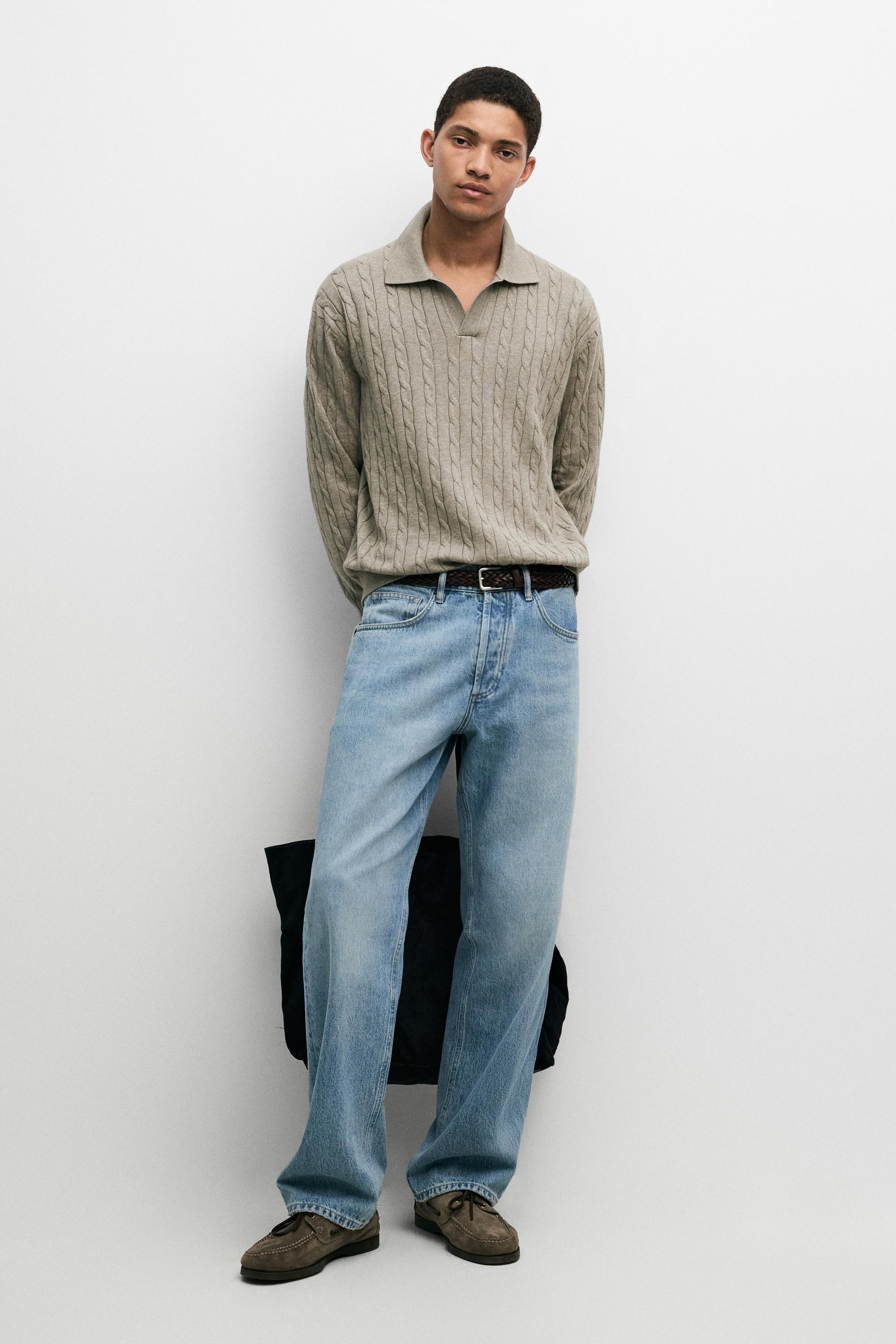 100% Cotton Cable-Knit Polo Sweater — Dark salmon