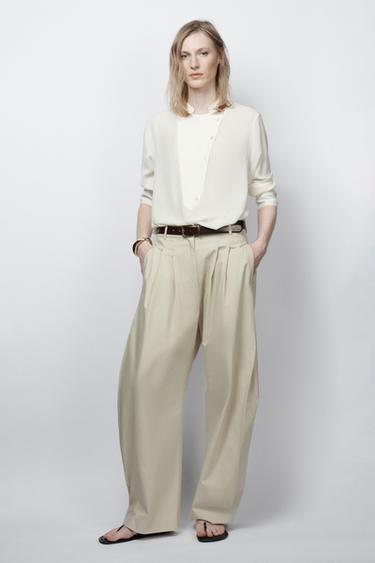 Zara ZW COLLECTION FLOWY BIB SHIRT - Ecru