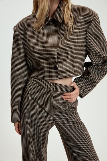 CROPPED CHECK BLAZER - Khaki by Zara