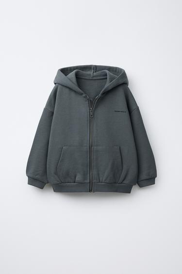 Zara HOODED SWEATSHIRT WITH RAISED TEXT - Dark anthracite