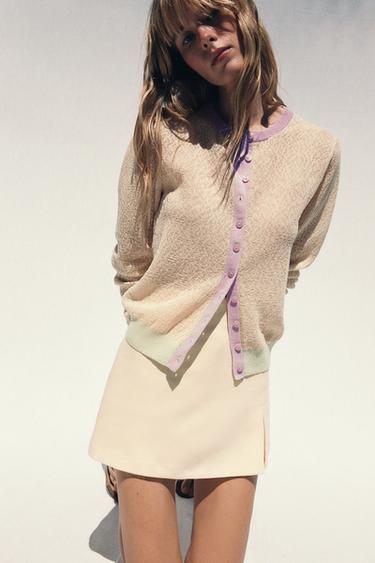 COLOUR BLOCK CARDIGAN - Ecru / Green by Zara