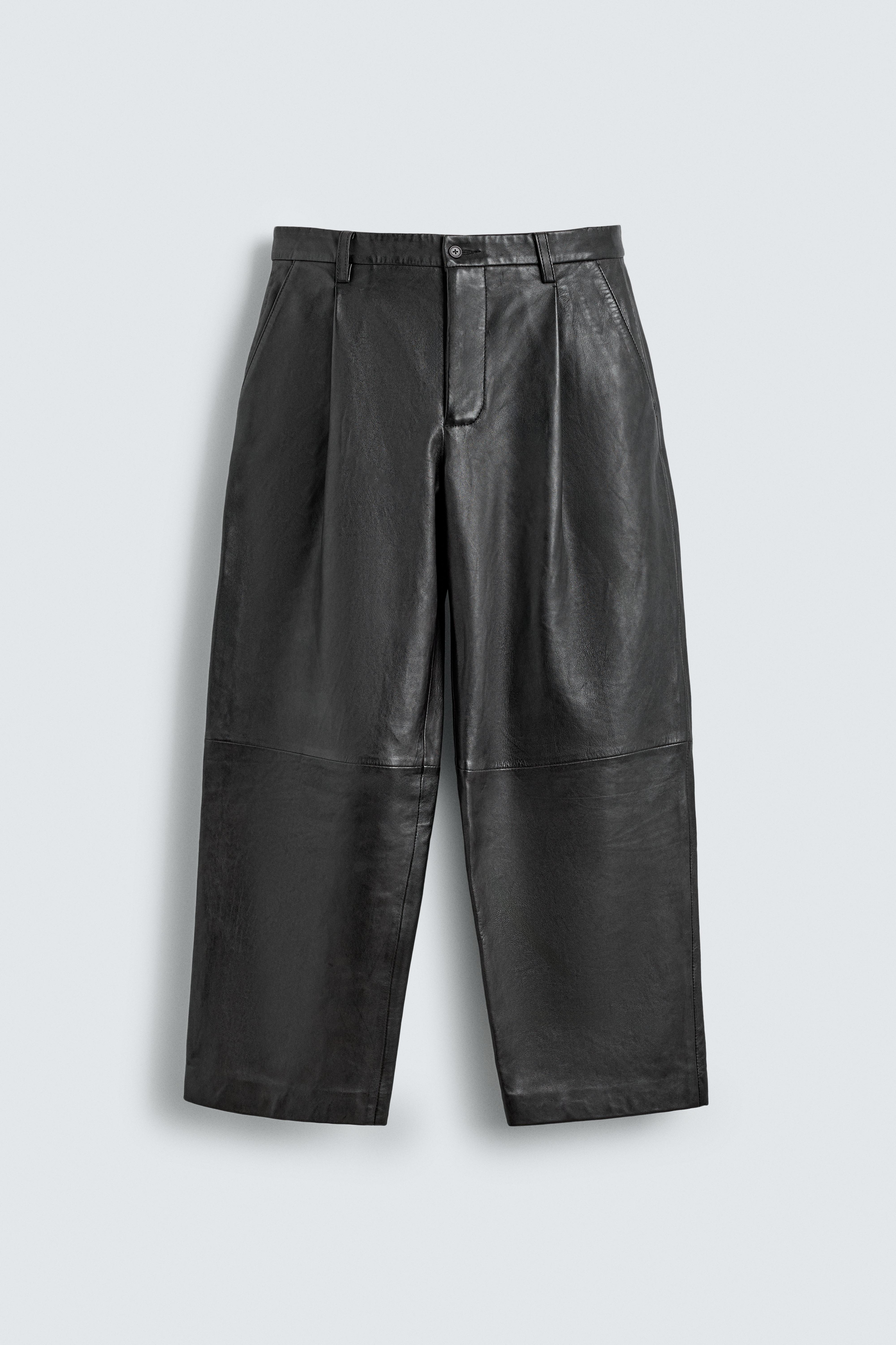LEATHER STRAIGHT FIT PANTS - Black | ZARA United States