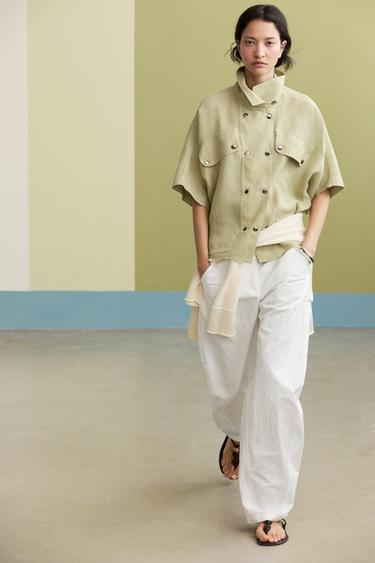 Pantalon cargo en coton - Blanc de Zara