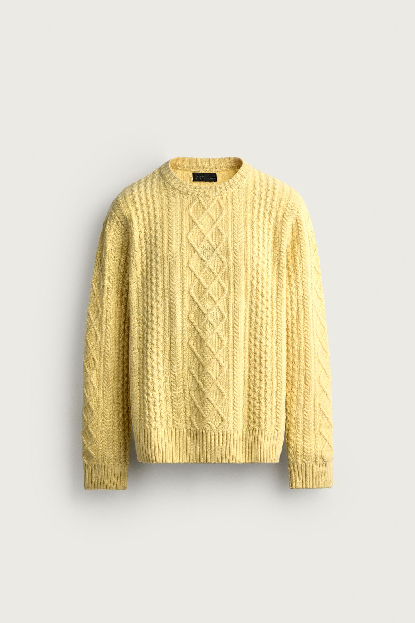 Мужской свитер Zara Textured Wool Blend, цвет: Лимонный жёлтый — фото 7